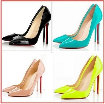 New 2015 Patent Leather Shallow Mouth Pointed Red Bottom High Heels Sexy Ultra High Thin Heels Women Pumps New Office Heels