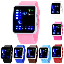 Mens Womens Binary Number Blue LED Silicone Band Quartz Wrist Watch