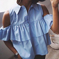 2016 Summer Women Fashion Casual Blouse Shirts Blue WHITE Sexy Off Shoulder Ruffles Short Blusas Ladies
