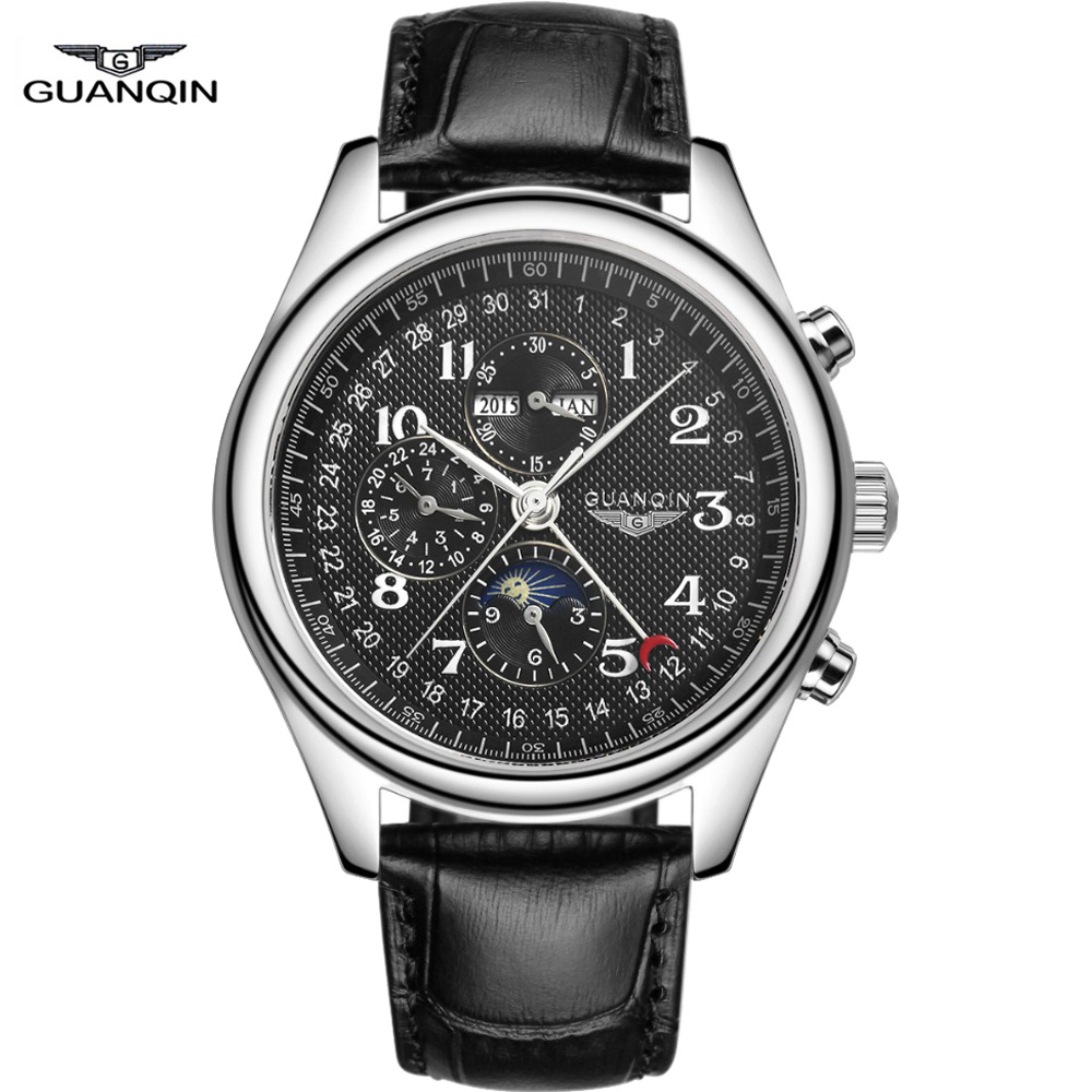 Watches Men Luxury Brand GUANQIN Automatic Mechanical Watch Waterproof Perpetual Calendar Leather Wristwatch relogio masculino