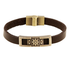 Vintage Retro Pulseira Homens Masculina Couro Male Cool Leather Sun Bracelet Biker Mens Steampunk PU Metal Charm Bracelet