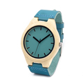 Bamboo wood watch blue causal watch genuine leather bamboo wooden quartz watches for men women best