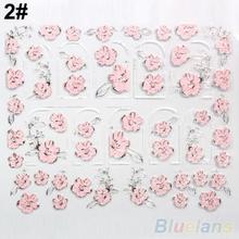 3D Nail Stickers Embossed Pink Flowers Design Nail Art Decal Tips Stickers Sheet Manicure 1QLE