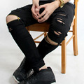 Fashion Men s Rider Biker Motorcycle Joggers HipHop Slim Fit Washed White Denim Pants Skinny Men