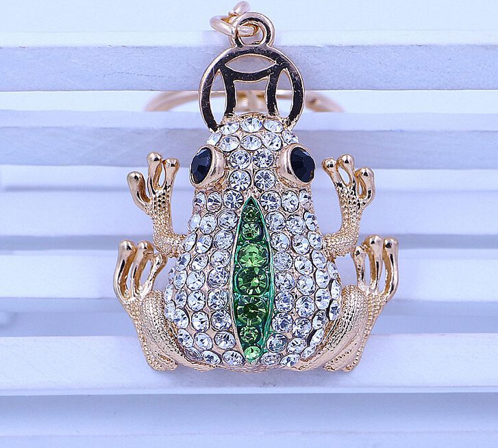 New Fashion Cat eye stone Frog Keychain Crystal purse Bag Key Chain ring key Gift best 