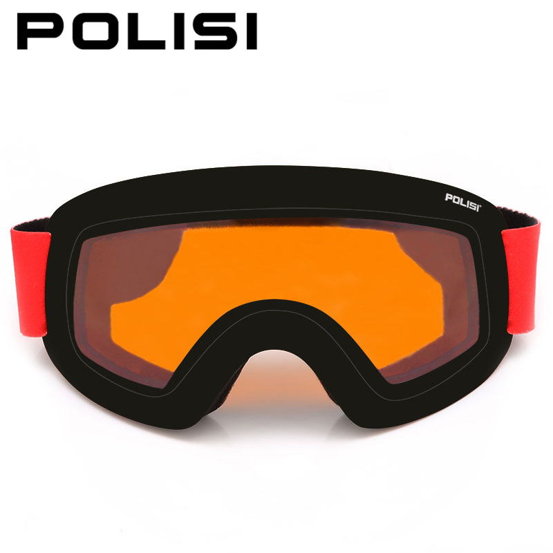 POLISI Professional Ski Glasses Double Layer Lens Snow Goggles UV Protection Anti-Fog Snowboard Skiing Eyewear, Orange Lens