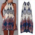 2016 Bohemian Dress NEW fashion Cute Sexy Women Summer Casual Sleeveless Dress Printed Halter Party Night