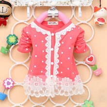 2 4Y Baby Kid Girl Blouse Polka Dots Shirt Long Sleeve Lace Pearl Shirt Cardigan
