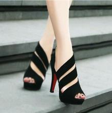 2016 Summer Club Sexy sandals High Thin Teels Waterproof cut-out Shoes fashion Round Toe cross-strop Women Shoe