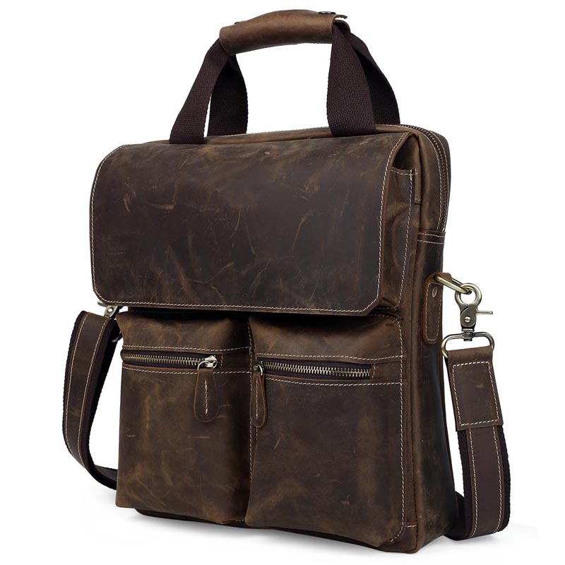 0 : Buy TIDING Retro style men vertical leather messenger bag 13 inch laptop brown ...