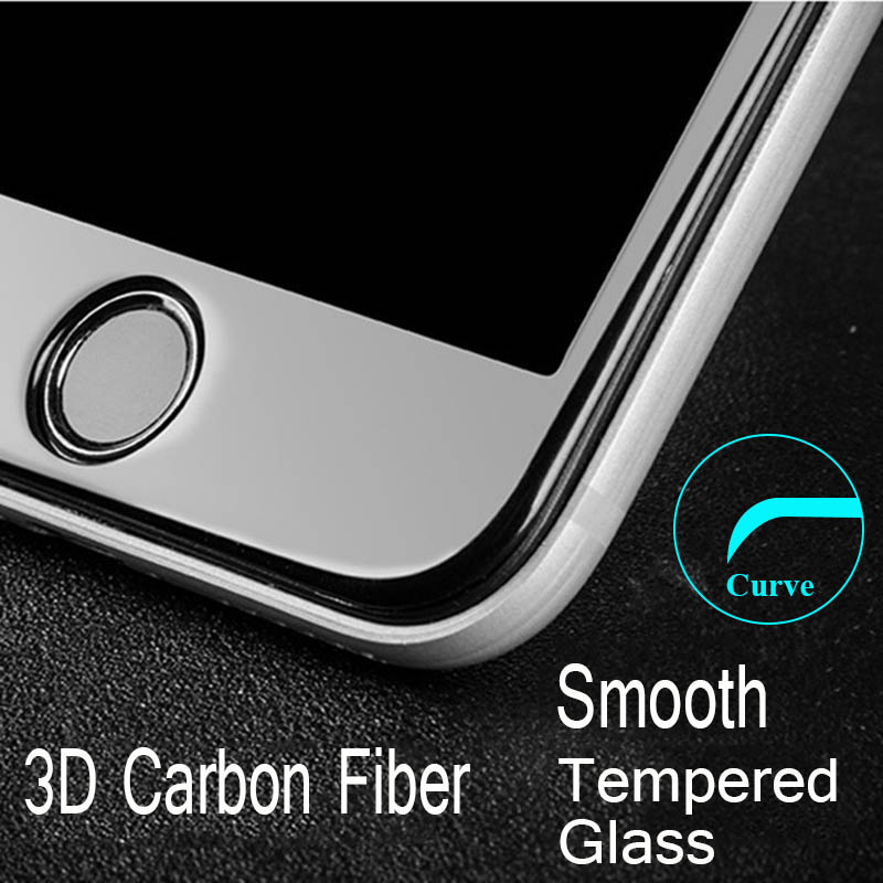 9 H 0.26 мм Глянцевая 3D Изогнутые Углеродного Волокна Мягкий Край Закаленное Стекло для iPhone 6 6 S Plus Телефон Защитная Пленка Для iPhone 7