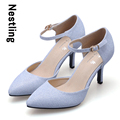 New 2016 Fashion Spring Summer Party Shoes High Quality Ankle Strap Shining Nubuck Leather Women Pumps