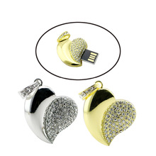 2015 New Fashion Real Capacity Jewelry Crystal Necklace Heart 8GB 16GB 32GB Pen Drive Pendrive USB Flash Drive