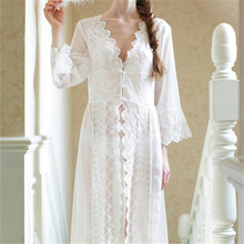 New Nightgowns Maxi Lace Robe Sexy Sleepwear Long Bathrobe Women Kimono Dressing Gown Nightgown Lingerie Camisola Sleep Lounge