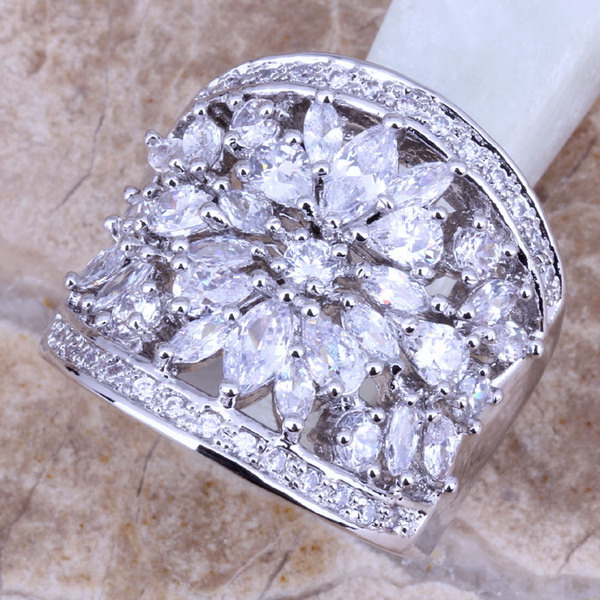Fantastic White Topaz 925 Sterling Silver Overlay Ring For Women Size 5 6 7 8 9