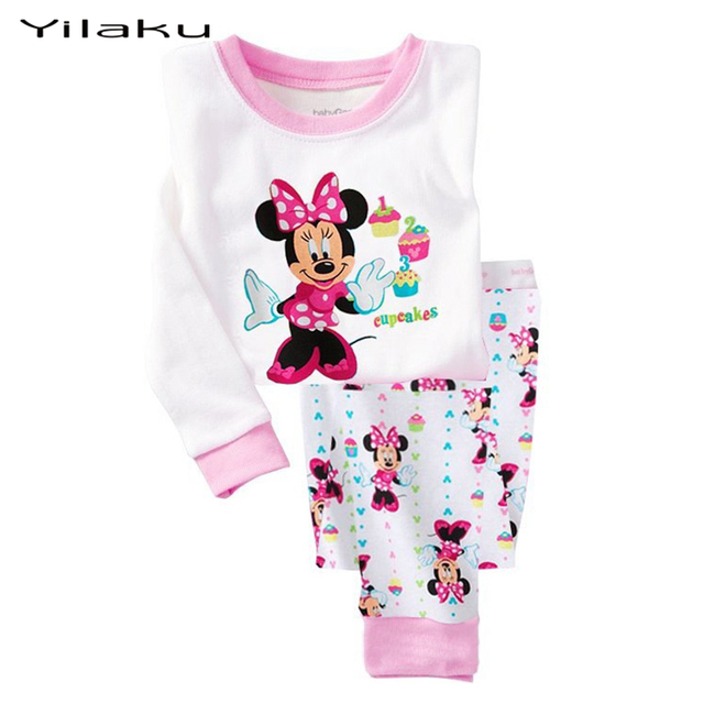 2015 осень дети девушки пижамы пижамы комплект девочка минни Pijama комплект одежды детей длинным рукавом мультфильм пижамы Дети девочки осенью наборы одежды CF233