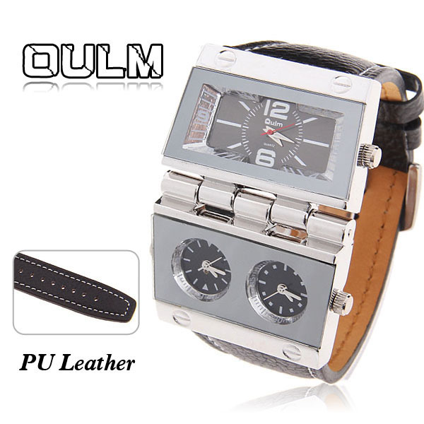 OULM 9525Man Sports Multiple Time Zone Quart Boat Nails Military watch Three Movt Quartz Special Unique