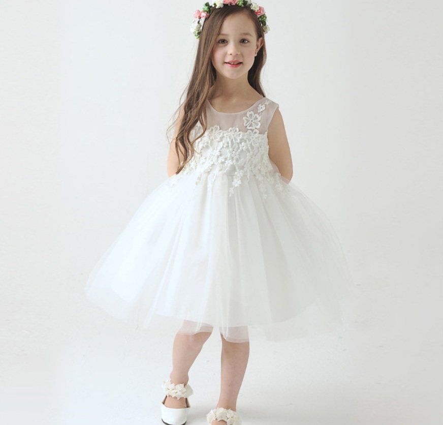 New 2015 kids girl princess dress lace birthday dress white tutu dress girls party flower dress girl beautiful one-piece dress