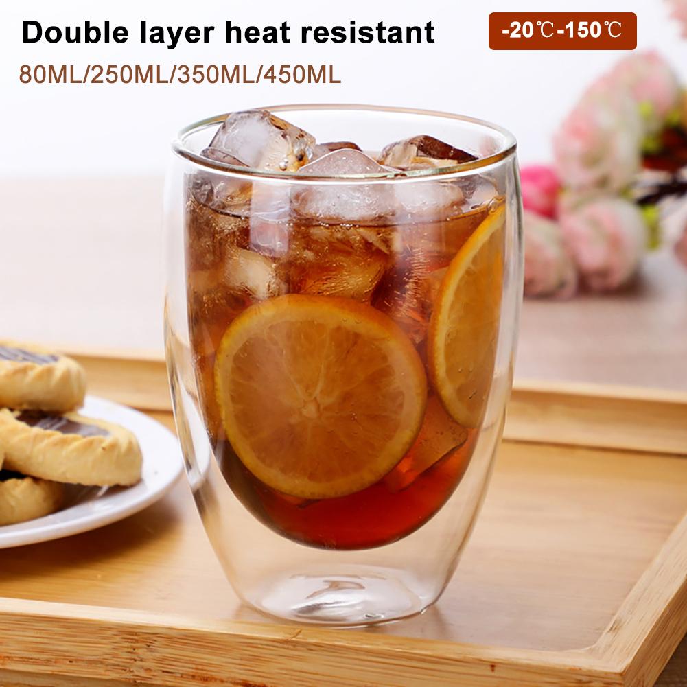 Portable Double Wall Heat Insulation Tea Coffee Milk Mug Drink Glass Drinkware