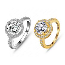 Elegant Top Quality Women Wedding Ring 18K Gold Platinum Plated Hearts Arrows Cut Round Cubic Zircon