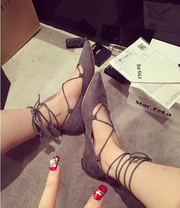 new spring and summer 2015 point female sandals shallow mouth flat ankle strap belt for women