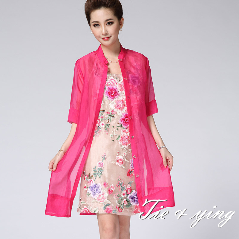 Silk Floral embroidery cute dress set women 2015 r...