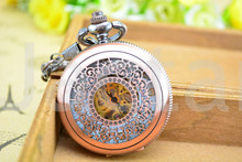 Unisex Vintage Rose RED Style Mechanical Pocket Watch for Women Men Antique Watches Best Gift Skeleton