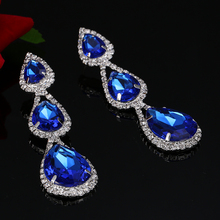 Trendy Blue Crystal Fashion Water Drop Long Earrings For Women Earring Rhinestone Jewelry Accessories Dangle Earrings N084
