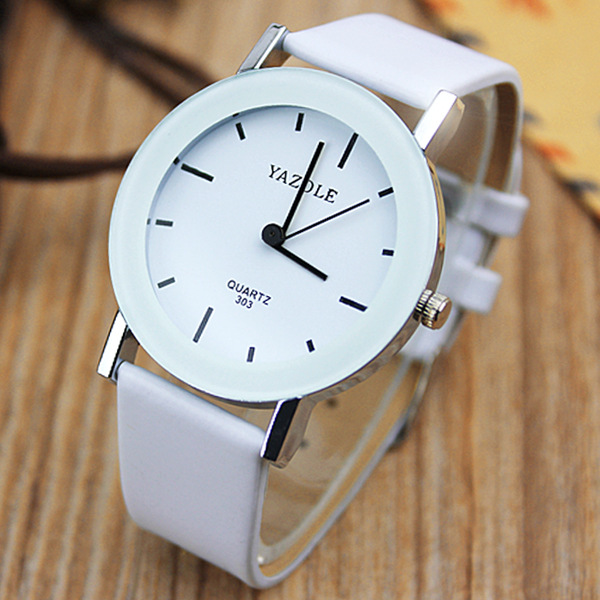 2015 New Fashion Casual PU Leather Analog Quartz Wristwatches Wrist Watch for Women Ladies Men Black White Pink