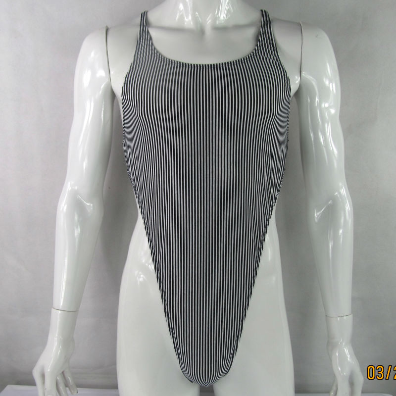 Description Picture 3 of itemMens bodysuit Thong Leotard Striped High Cut Racer Back G628C
