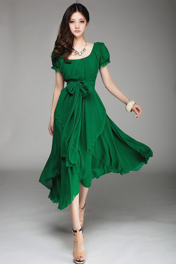 2015 Slim lady long fashion chiffon dress big size woman