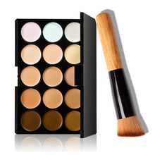 15 Color Concealer Palette Wooden Handle Brush Teardrop shaped Puff Makeup Base Foundation Concealers Face Powder