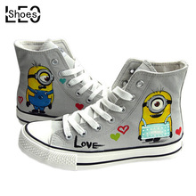 Size 35-45 Hot 2014 New Fashion Men Sneakers for Man Brand Canvas Sneakers for Mens Canvas Shoes Hand Painted Cartoon Minions