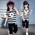 2016 Summer Girls Print Clothes Sets Cotton Mesh Sport Short sets Sleeve Short Harem Pants Girls