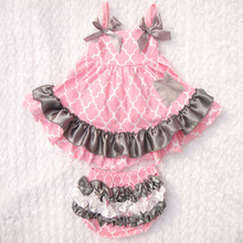 Four Clover Pink Grey baby Bloomer Set ,Ruffle Bum swing top bloomer set for kids ,baby swing set