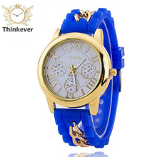 7 Color Women Fashion Slim Gold Plated Rubber Stainless Steel Analog Quartz wrist watches Unisex Dress Wristwatch For Gift C0264