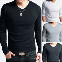 Brand Men’s Tops Tess 2015 Designer Brand Long Sleeve T-Shirt Casual V-Neck TShirt Cotten Blend T-Srhits Spring Autumn Black