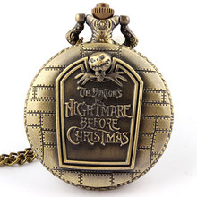Hot Christmas Nightmare Before Christmas vintage antique pendant necklace quartz pocket watch free shipping