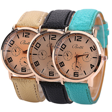 Men ‘ s de la mujer dorado reloj análogo de cuarzo Dial redondo caja de la correa de cuero de imitación