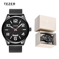 Men Watches Quartz Wristwatches Stainless Steel Mesh Watchband Fashion Mens Watch Brand Tezer Analog Quartz Watch