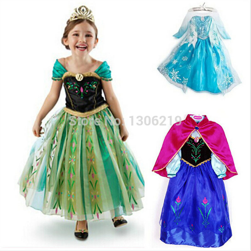 New 2014 Snow Queen Dress 3-13yrs Elsa Anna Summer Dress  Girl Princess Party Dresses Girls Baby Kids Clothes Children Clothing