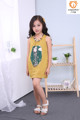 XQB 2016 Design cotton linen casual cartoon pattern knee length two pieces yellow summer dress girl