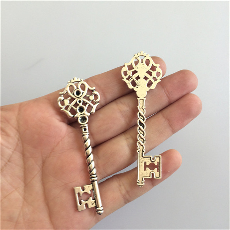 10pcs Size 68x20mm Abstract Key Pendant Flower Key Charms Antique Alloy Jewelry Finding Ancient Keys T579