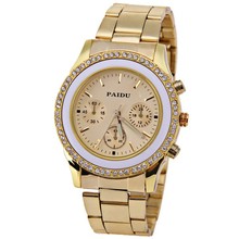 Fashion luxury brand Paidu rhinestone quartz watches clock women gold silver black color women s full
