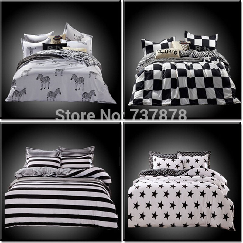 Home Textiles,cotton Polyester Black&white Plaid 4pcs bedding sets, bed linen, bed sheet + duvet cover +Pillowcase, Freeshipping