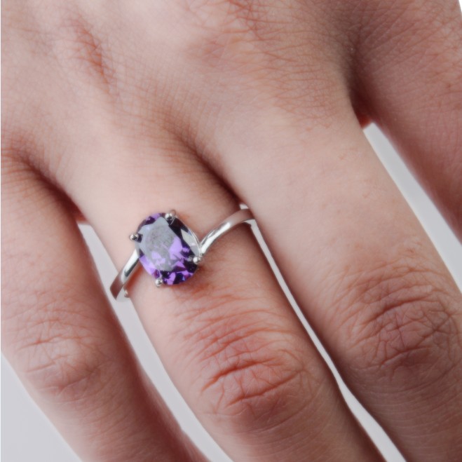 Valentine s day Gift Platinum plating luxury jewelry purple Cubic Zirconia Ring