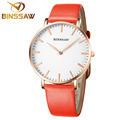 BINSSAW new ultra thin stainless steel luxury brand quartz watch delicate contracted business real leather women