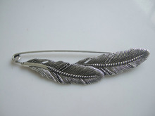 10pcs antique Silver Two Feather Large Metal Kilt Safety Pin Brooch Jewelry Craft