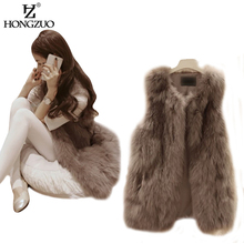 HONGZUO Women Fashion Slim Long Faux Fur Vest Sleeveless V-neck Waistcoat Jacket Coat &Jacket For Female Outwear Plus Size PC046