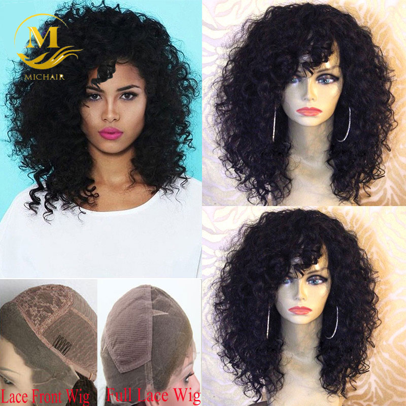 Curly Lace Front Wigs With Bangs - Hair And Wigs
